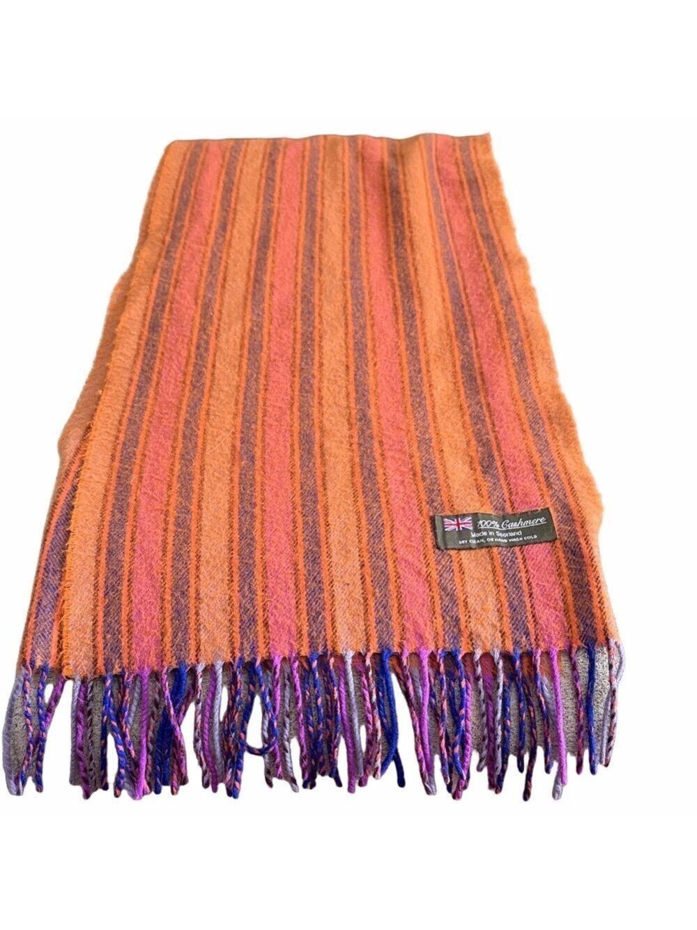 Cashmere Orange & Purple Striped Scarf Made in Scotland 100%